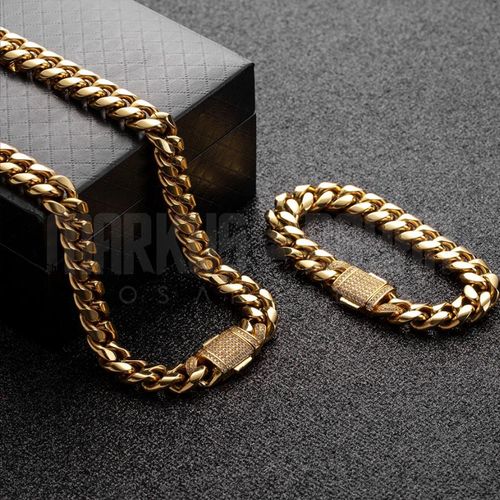 10mm Miami Cuban Bundle Iced Clasp Set 18K Gold