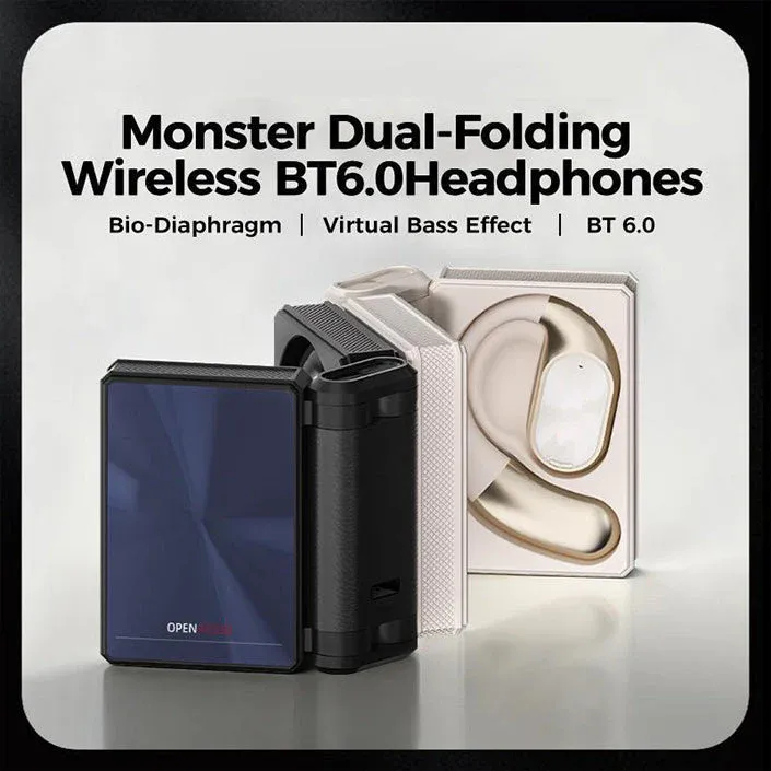 Monster AC530 Ear-Hook Wireless Bluetooth Headphones — Bone Conduction Concept, Non-In-Ear Design, Dual-Foldable — Ideal for Sports and Running