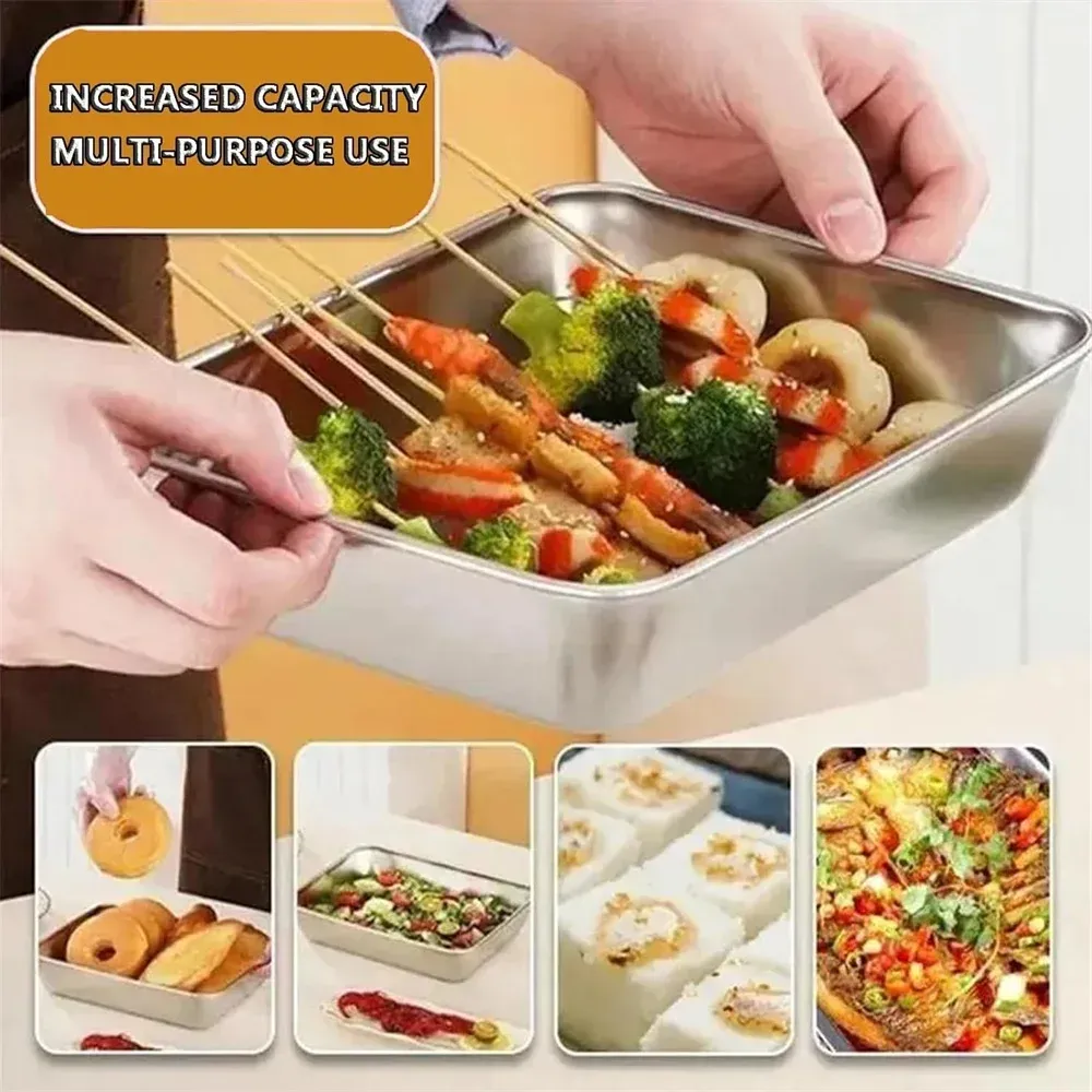 6 Pcs Stainless Steel Square Plate（With Lid）