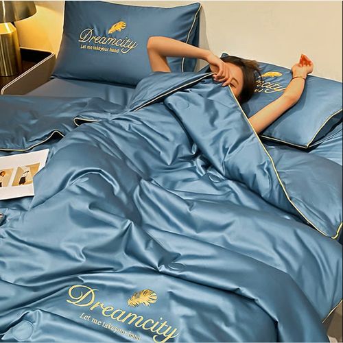 Summer Simple Ice Silk Quilt Four-piece set (quilt*1+pillowcase*2+sheet*1)