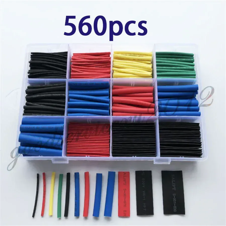 560-Piece General Purpose Assorted Color Electrical Insulation Heat Shrink Tubing Box Kit