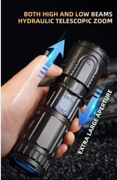 RTS Zoom Flashlight Strong Light Rechargeable Household Outdoor Portable Durable Long-range Ultra-bright Led ABS Flashlight