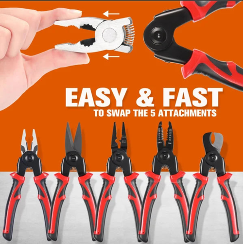 Multifunctional 5-in-1 Interchangeable Head Pliers Tool Set