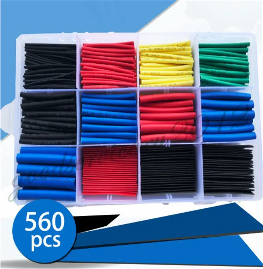560-Piece General Purpose Assorted Color Electrical Insulation Heat Shrink Tubing Box Kit