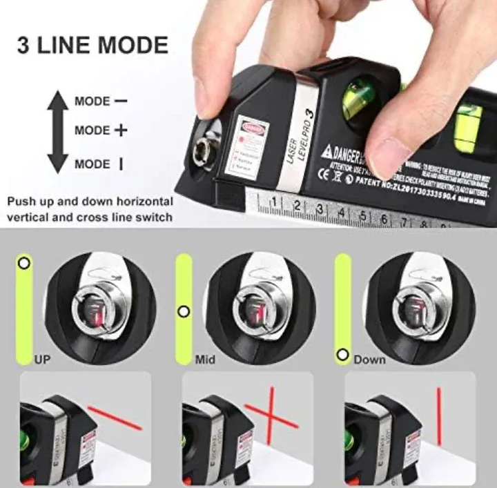 4 in 1 Fixit Laser Level Pro 3 4in1 Multi-Purpose Measuring Tool With 8 Feet Tape