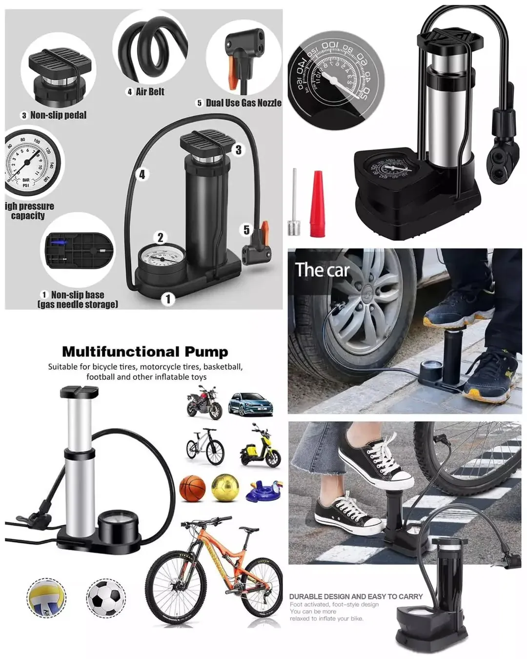 Portable High Pressure Foot Air Pump Compressor for Car and Bike Air Pump