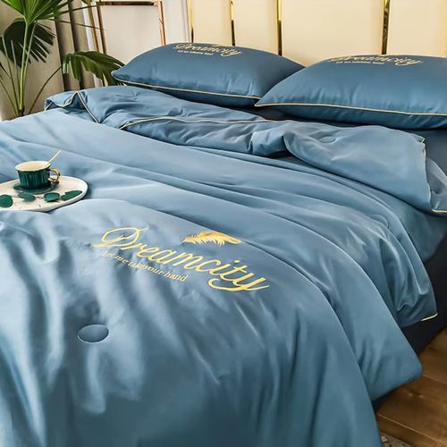 Summer Simple Ice Silk Quilt Four-piece set (quilt*1+pillowcase*2+sheet*1)