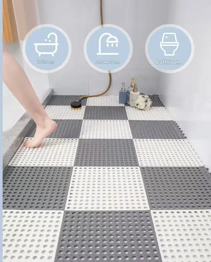 Bathroom and kitchen anti-slip mats can be spliced（15 gray and 15 white）