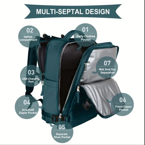 Multi Functional Travel Backpack, Carry On Luggage Bag With Shoes Compartment, Large Capacity Outdoor Sports Daypack