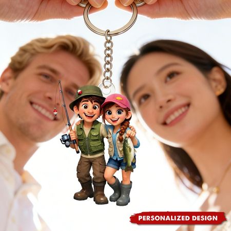 Pareja de pesca personalizada llavero