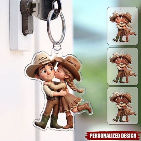 Pareja personalizada Cowboy Cowgirl Llavero