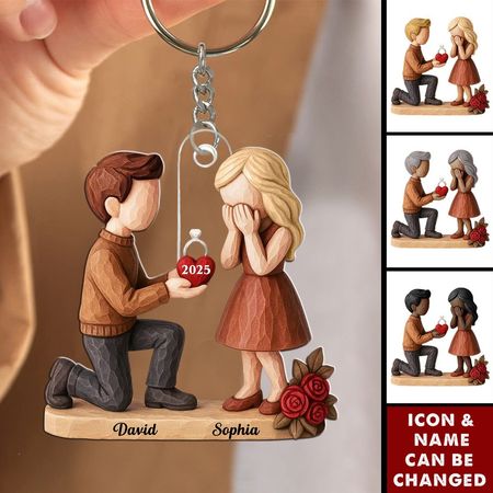 Llavero personalizado para parejas recién prometiera matrimonio propuesta regalo ella dijo sí