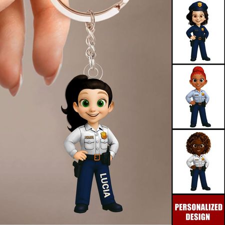 Personalizada mujer oficial de policía personaje de dibujos animados llavero-regalo para aplicación de la ley