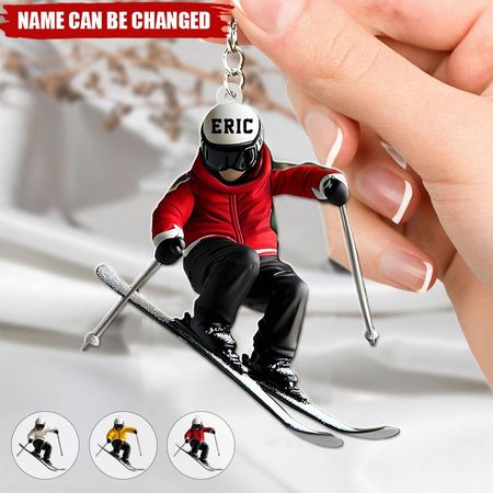 Diversión de esquí personalizado nombre en forma de llavero, Idea de regalo para los amantes del esquí