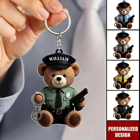 Llavero personalizado del oso de la policía de protección y de servicio