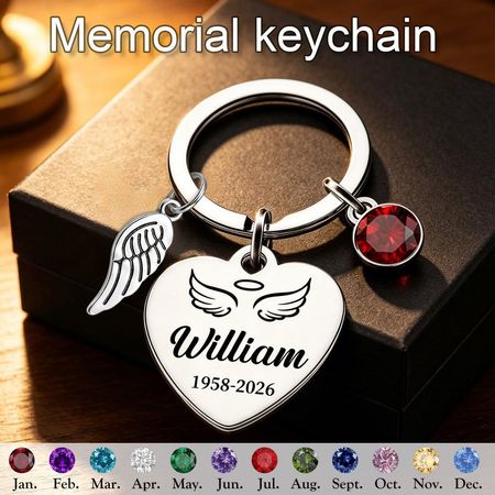 Siempre en mi corazón: Llavero conmemorativo personalizado con alas y piedra de nacimiento