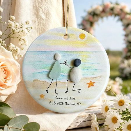 Ornamento de cerámica personalizado de los pares-nombres de encargo y recuerdo especial de la fecha