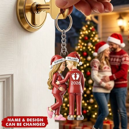Llavero Personalizado para Futuros Papás – Nombres y Año del Bebé, Recuerdo de Embarazo y Regalo para Parejas