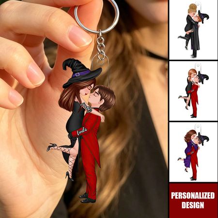 Llaveros personalizados con temática de Halloween con parejas besándose-regalo perfecto para su ser querido