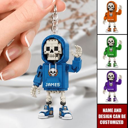 Estilo de bloque de construcción esqueleto-llavero de acrílico personalizado