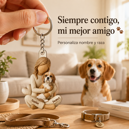 Llavero personalizado con chica y perro – Regalo con nombre para amantes de los perros