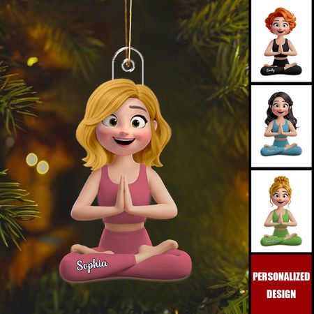 Ornamento de encargo de la muchacha de la yoga del nombre, regalos personalizados para los amantes de la yoga