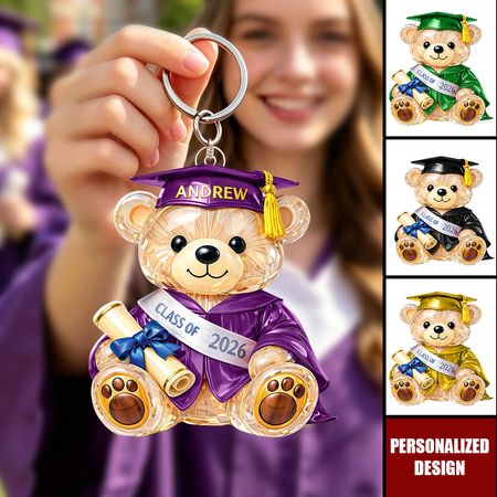 Llavero de acrílico personalizado de la graduación del oso 2026