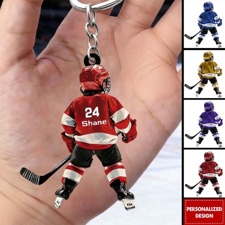 Mini llavero personalizado del jugador de hockey del número de nombre