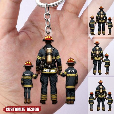Llavero Papá y niños del bombero-acrílico personalizado
