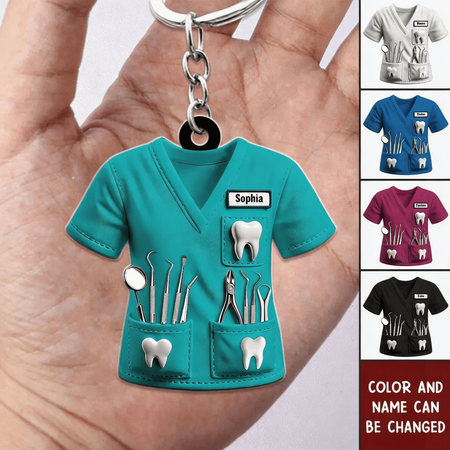 Llavero de acrílico de nombre personalizado de uniforme dentista personalizado