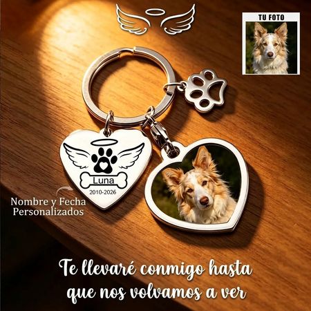 Para siempre en mi corazón, llavero conmemorativo personalizado de la foto del animal doméstico