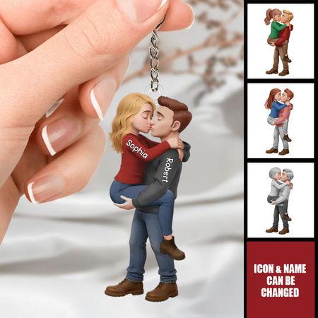 Pareja de besos románticos personalizados Llavero de acrílico-Regalos de boda de aniversario para esposo y esposa