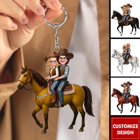 Llavero acrílico personalizado de pareja a caballo — Regalo para parejas y amantes de los caballos