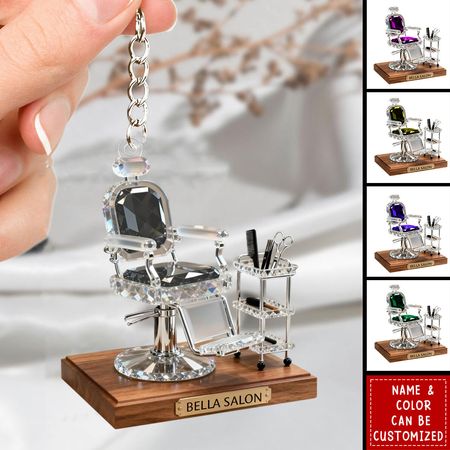 Salón de peluquería silla-llavero acrílico personalizado, regalo para estilista, peluquero, amante de la belleza