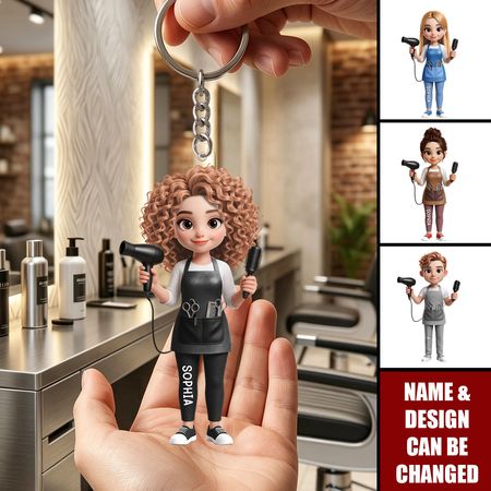 Estilista creando belleza, llavero de acrílico personalizado, regalo para los peluqueros
