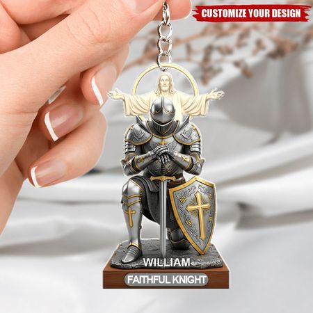 Llavero acrílico del Caballero Fiel Cristiano - Regalos personalizados para cristianos