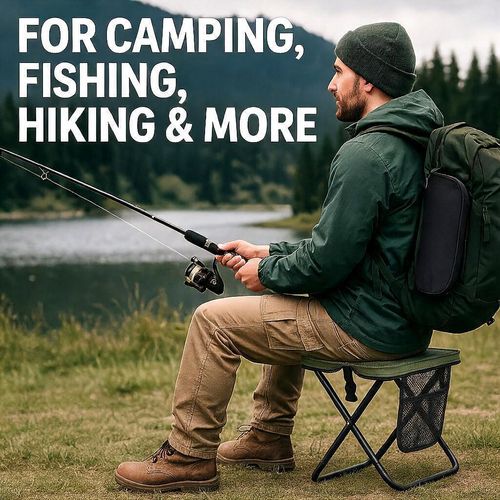 Compact Portable Heavy Duty Adult Folding Outdoor Chair, Foldable to a Backpack, Multi-Level Adjustable Height & Foldable Reclining Backrest, Durable Light Frame Weatherproof Fabric, Ideal for Camping, Beach, Fishing, Gardening, Trip