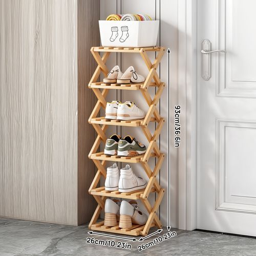 5-Tier Foldable Bamboo Shoe Rack – No-Installation Space Saving Shoe Organizer (85cm High)