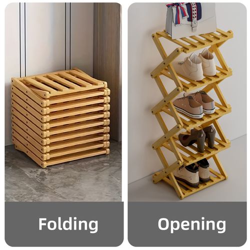5-Tier Foldable Bamboo Shoe Rack – No-Installation Space Saving Shoe Organizer (85cm High)