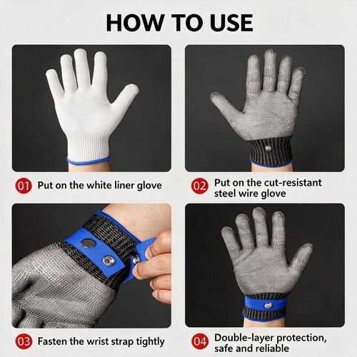 316L Stainless Steel Mesh Glove - ANSI A9 360° Cut Resistant Safety Glove