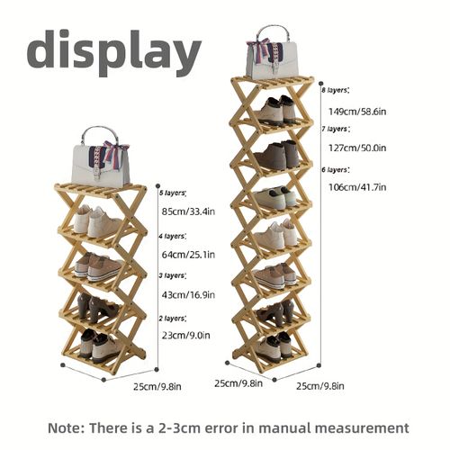 5-Tier Foldable Bamboo Shoe Rack – No-Installation Space Saving Shoe Organizer (85cm High)