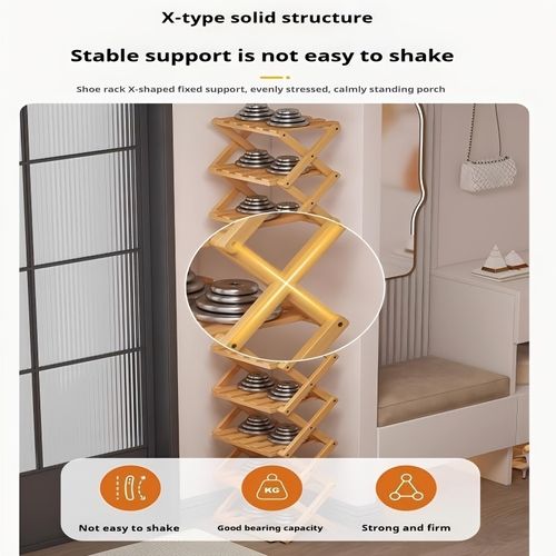 5-Tier Foldable Bamboo Shoe Rack – No-Installation Space Saving Shoe Organizer (85cm High)
