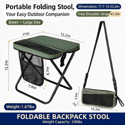 Compact Portable Heavy Duty Adult Folding Outdoor Chair, Foldable to a Backpack, Multi-Level Adjustable Height & Foldable Reclining Backrest, Durable Light Frame Weatherproof Fabric, Ideal for Camping, Beach, Fishing, Gardening, Trip