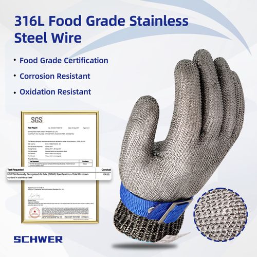 316L Stainless Steel Mesh Glove - ANSI A9 360° Cut Resistant Safety Glove