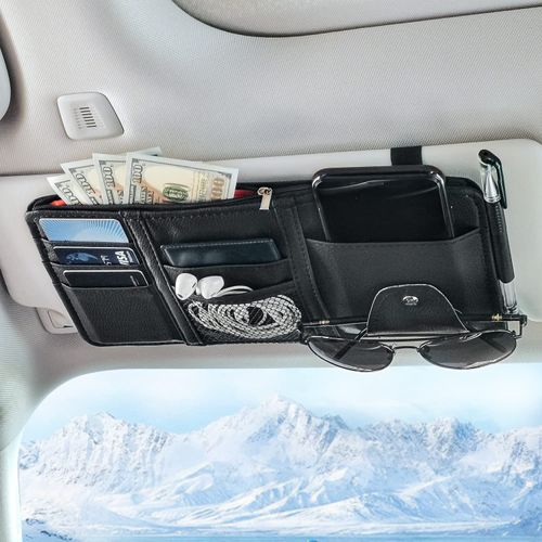 Multifunctional Leather Car Storage Bag Visor Cover