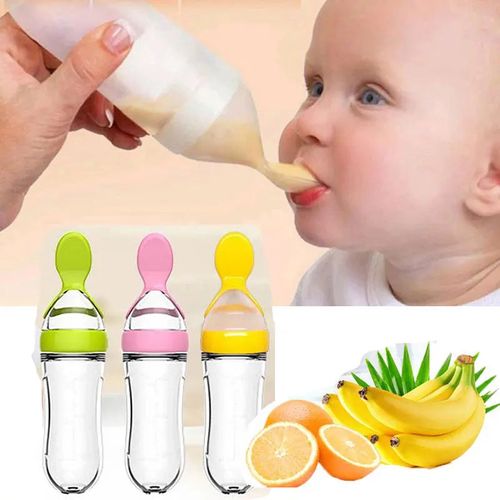 Baby Squeeze Rice Paste Food Feeding Products Newborn Eco-friendly Silicone Cereal Eating Bottle With Spoon