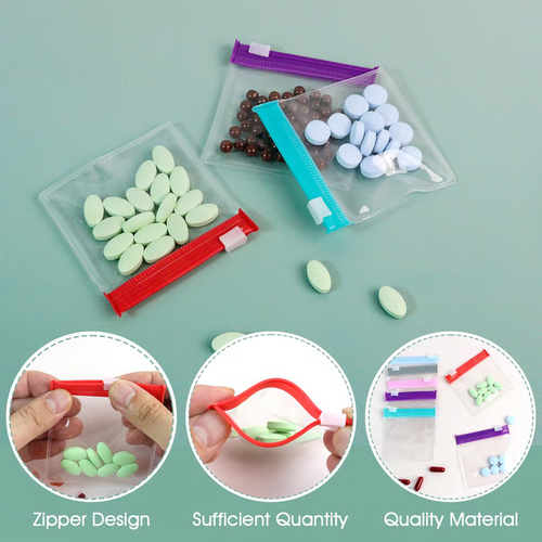 14-Pack Reusable Pill Pouches with Slide Lock