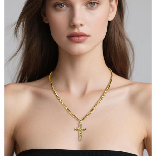 New HipHop 14k Stainless Steel Cross Pendant with Waterproof Gold Plated Rope Chain Poker Playing Cards Necklace for Gift Party