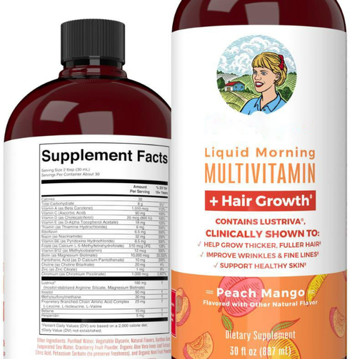 Liquid Morning Multivitamin with Lustriva - Clinically Tested Hair Growth & Skin Support Supplement