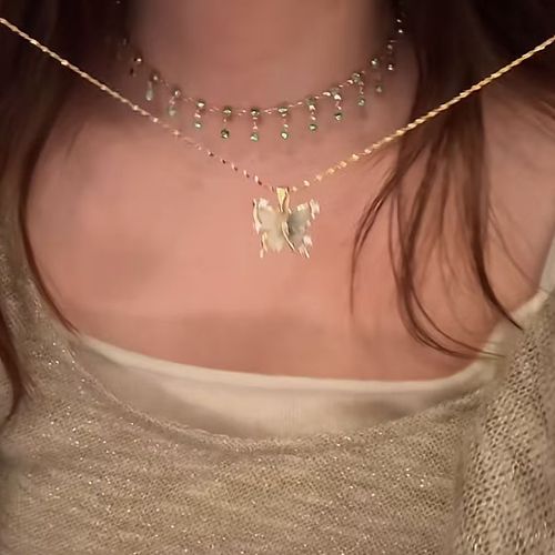 Colorful butterfly double-layer tassel necklace summer cool high-end choker necklace accessories female niche clavicle chain